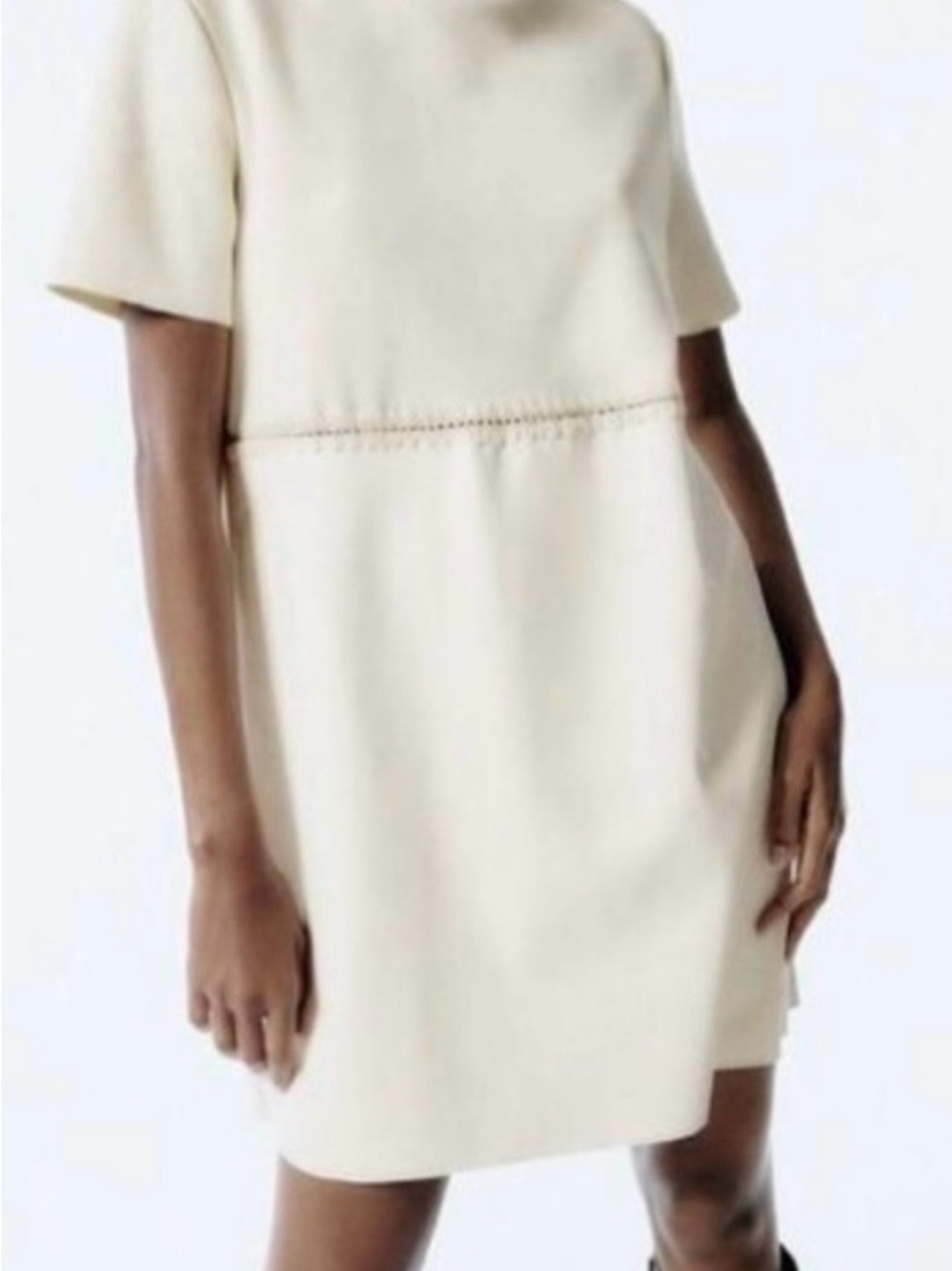 Zara Cream NWT Faux Suede Leather Combination Mini Dress Cream Sz XL